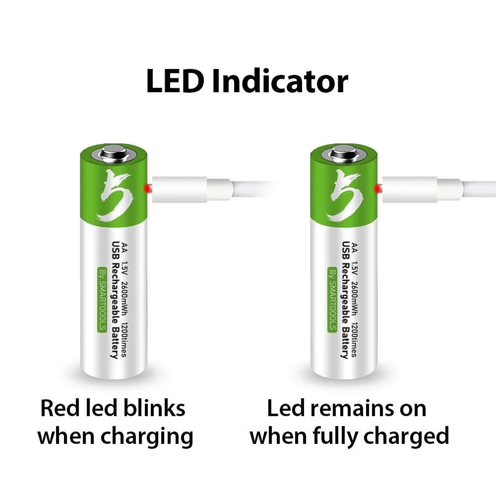 AA Rechargeable Batteries 4 Packs,1.5V 2600Mwh USB AA Lithium Batteries