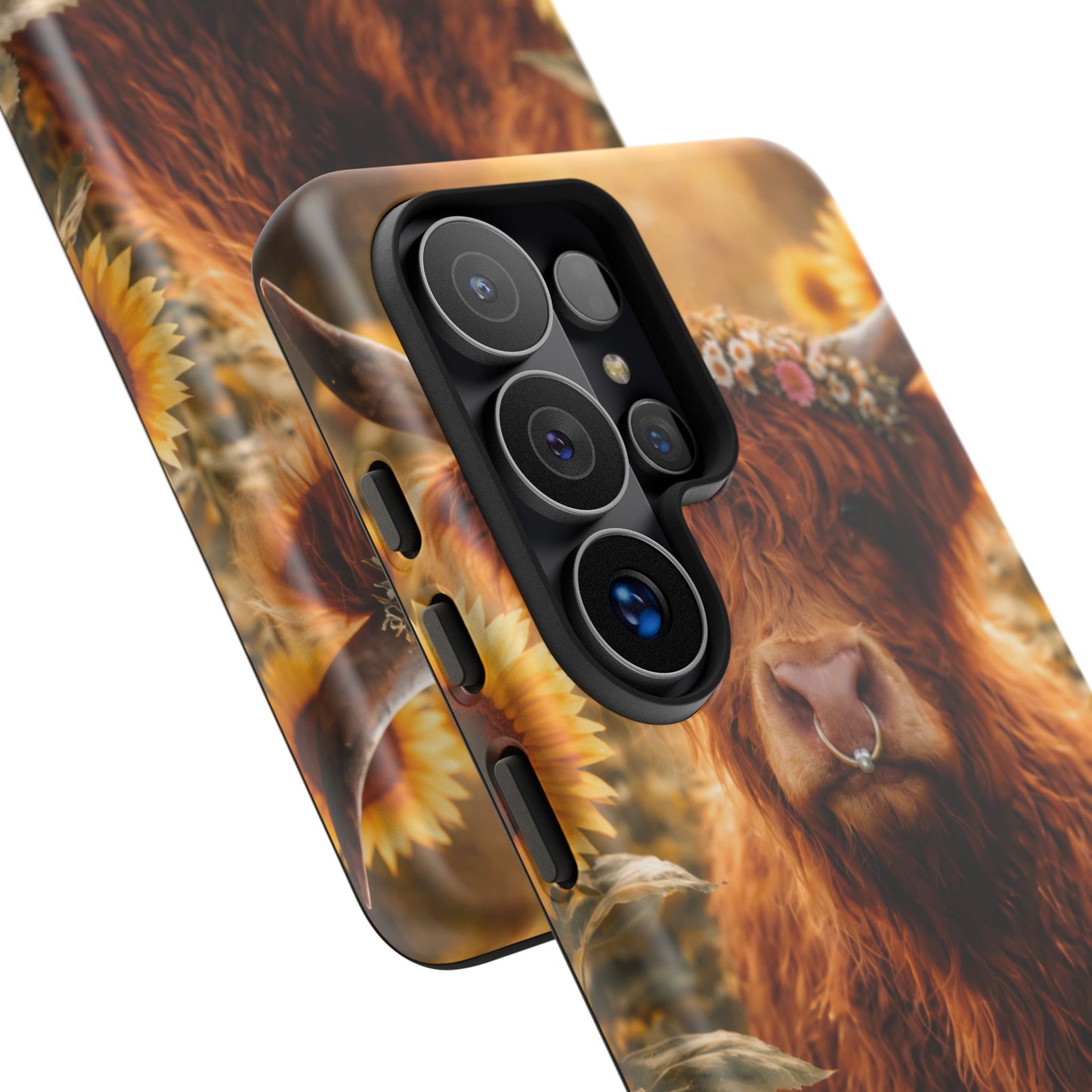 Highland Cow Sunflower Phone Case | Floral Farmhouse iPhone, Samsung Galaxy and Pixel Cover