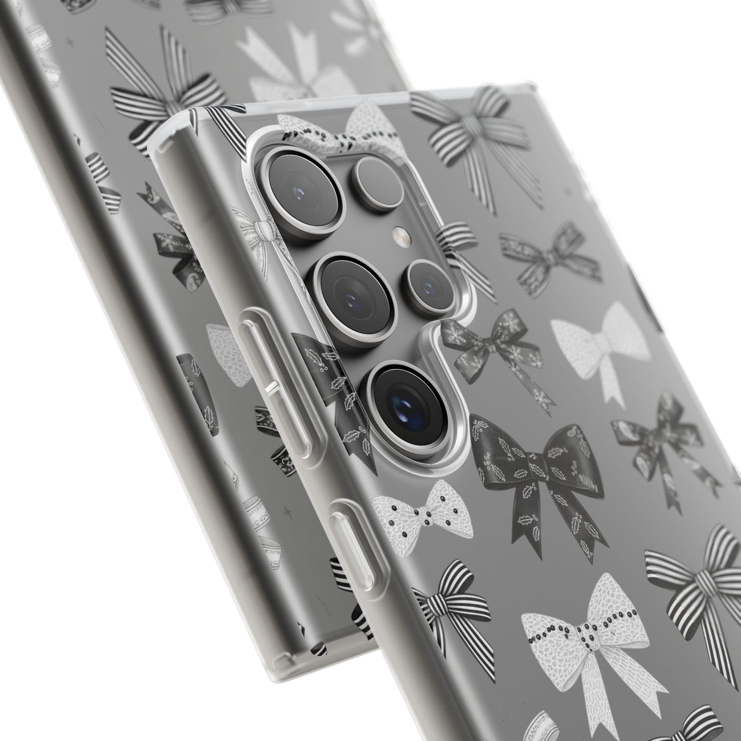 Black & White Bow Pattern Phone Case | Minimal Coquette Flexi Case