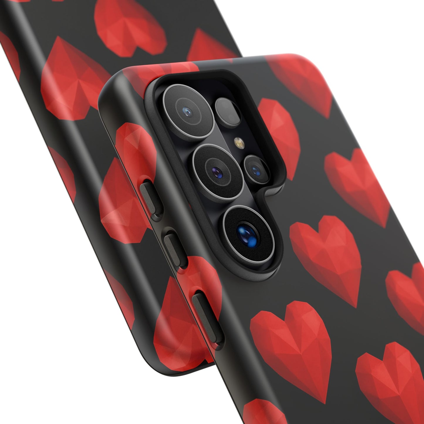 Red Heart Phone Case – Geometric Heart Pattern Tough Case (Black)