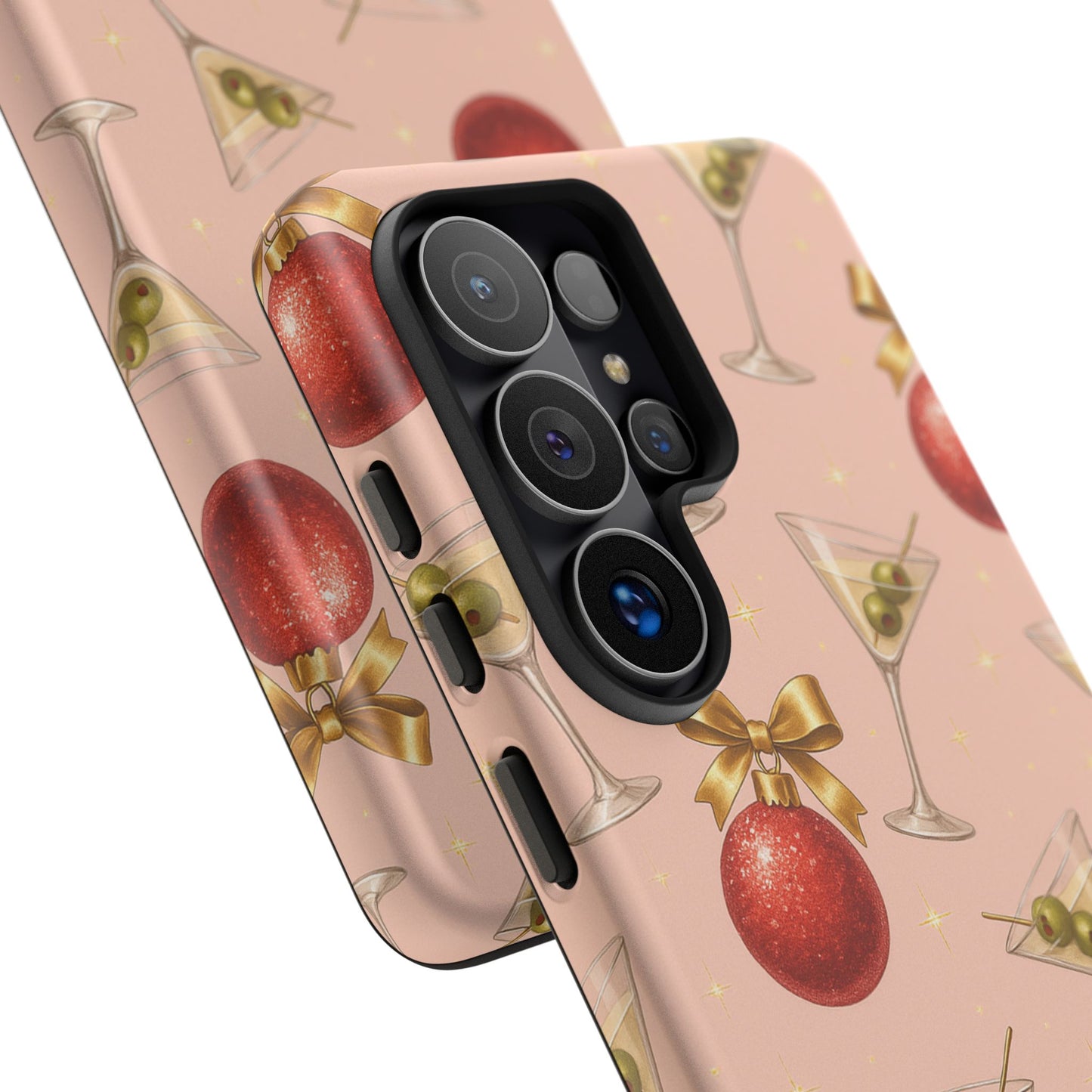 Cocktail Ornament Phone Case – Pink Martini & Cherry Pattern | Glossy or Matte for Iphone, Samsung Galaxy and Pixel