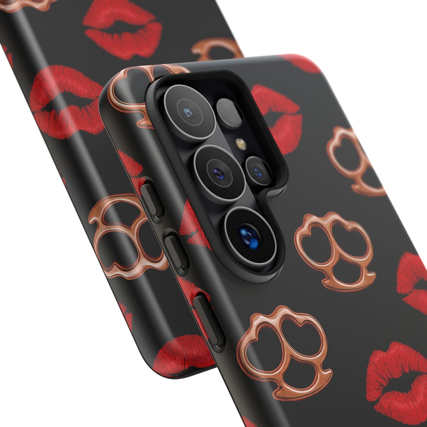 Red Lipstick & Knuckle Duster Phone Case | Bold Kiss Print Tough Protective Cover for Iphone, Samsung Galaxy and Pixel