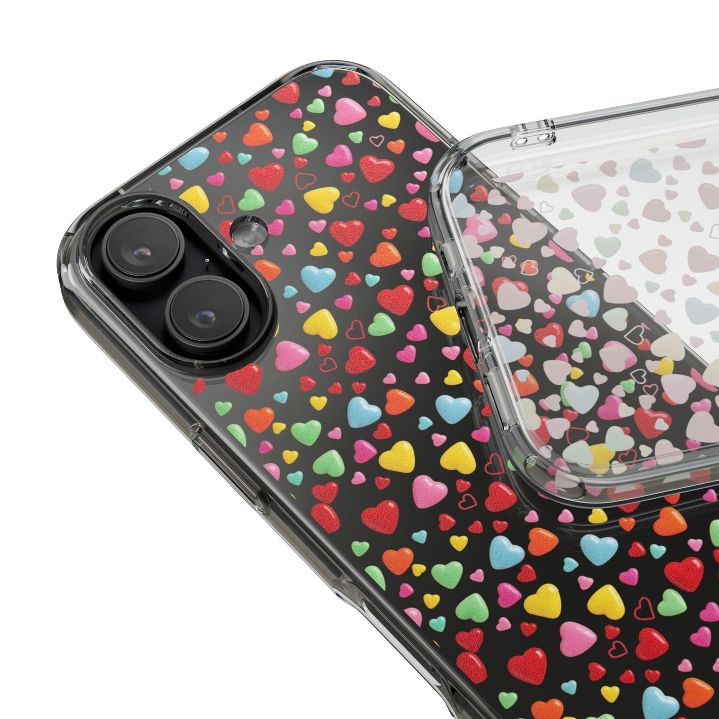 Colorful Heart Clear Phone Case | Impact-Resistant Valentine Aesthetic Case