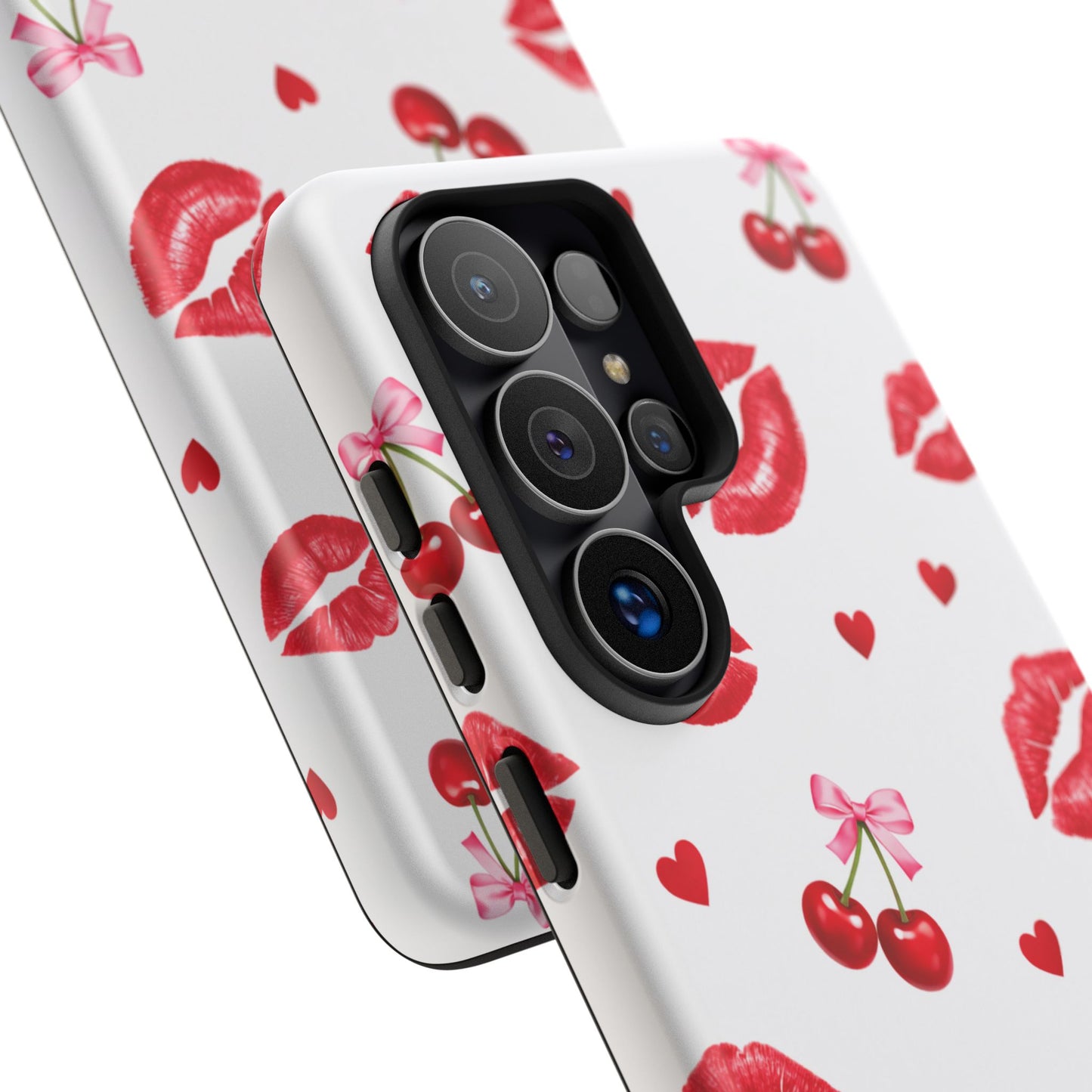 Red Lips & Cherry Phone Case – Y2K Retro Aesthetic Tough Cover