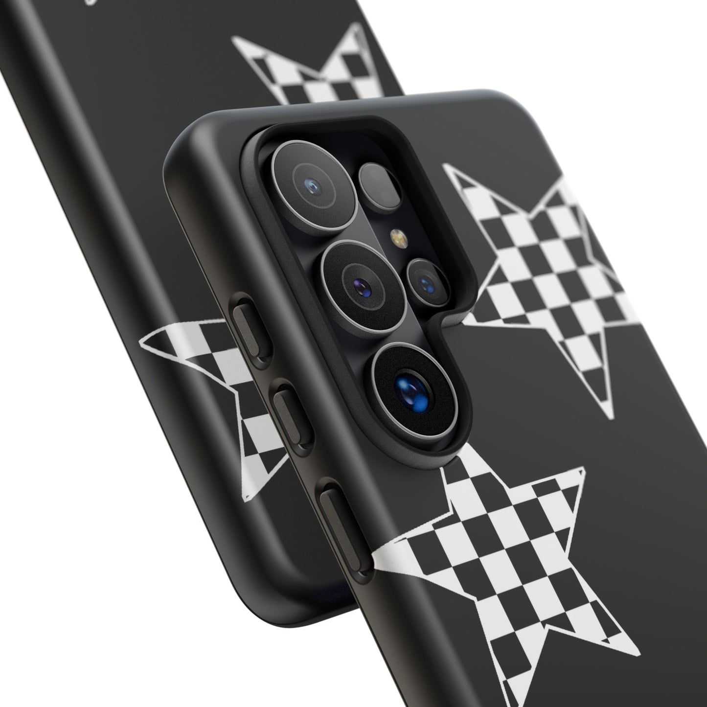 Checkered Star Tough Phone Case – Black Retro Graphic Protective Cover for Iphone, Samsung Galaxy and Pixel