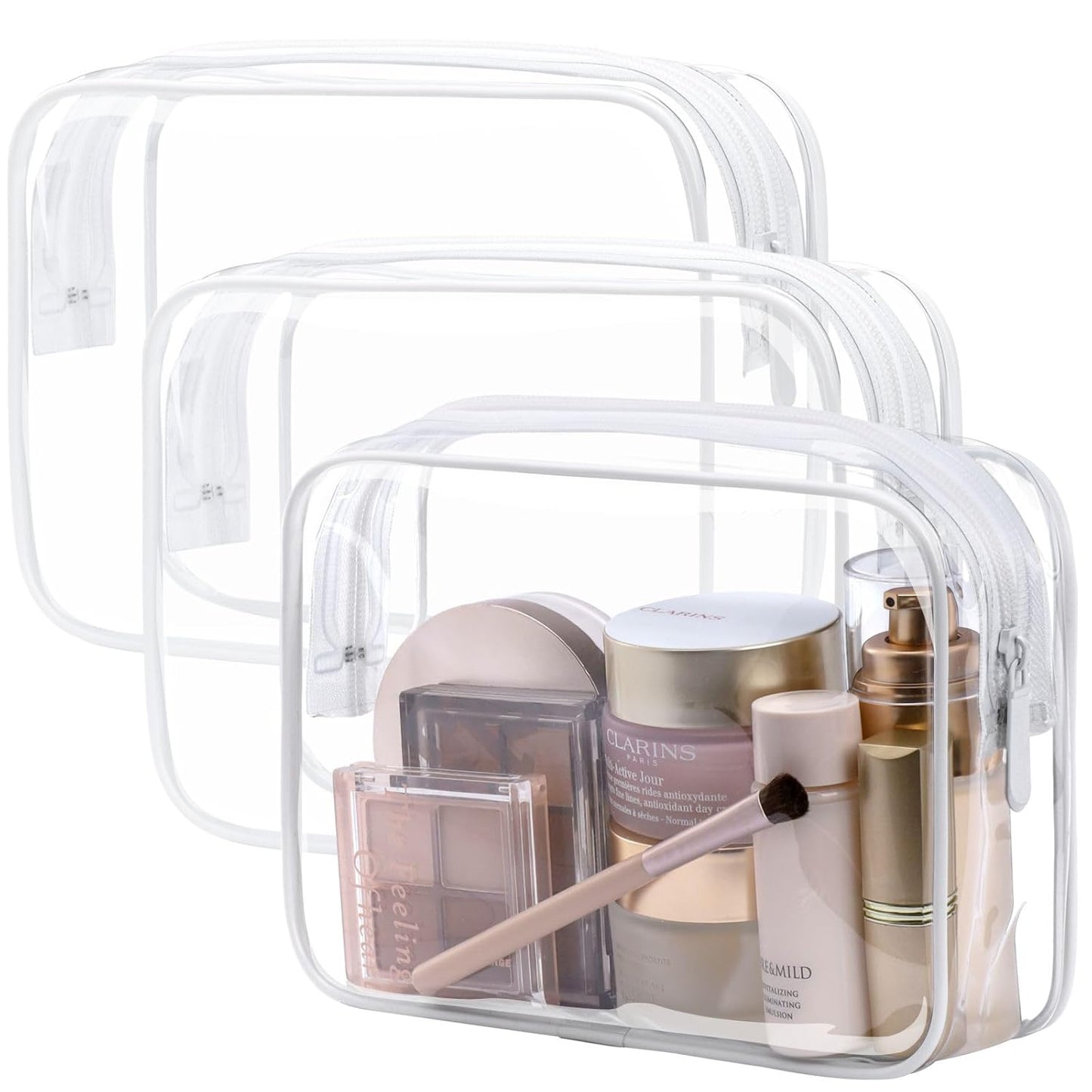 TSA Approved Toiletry Bag - Peach Red Clear Makeup Bag with Supporting Frame, Clear Toiletry Bag for Travel, Thick No Smell