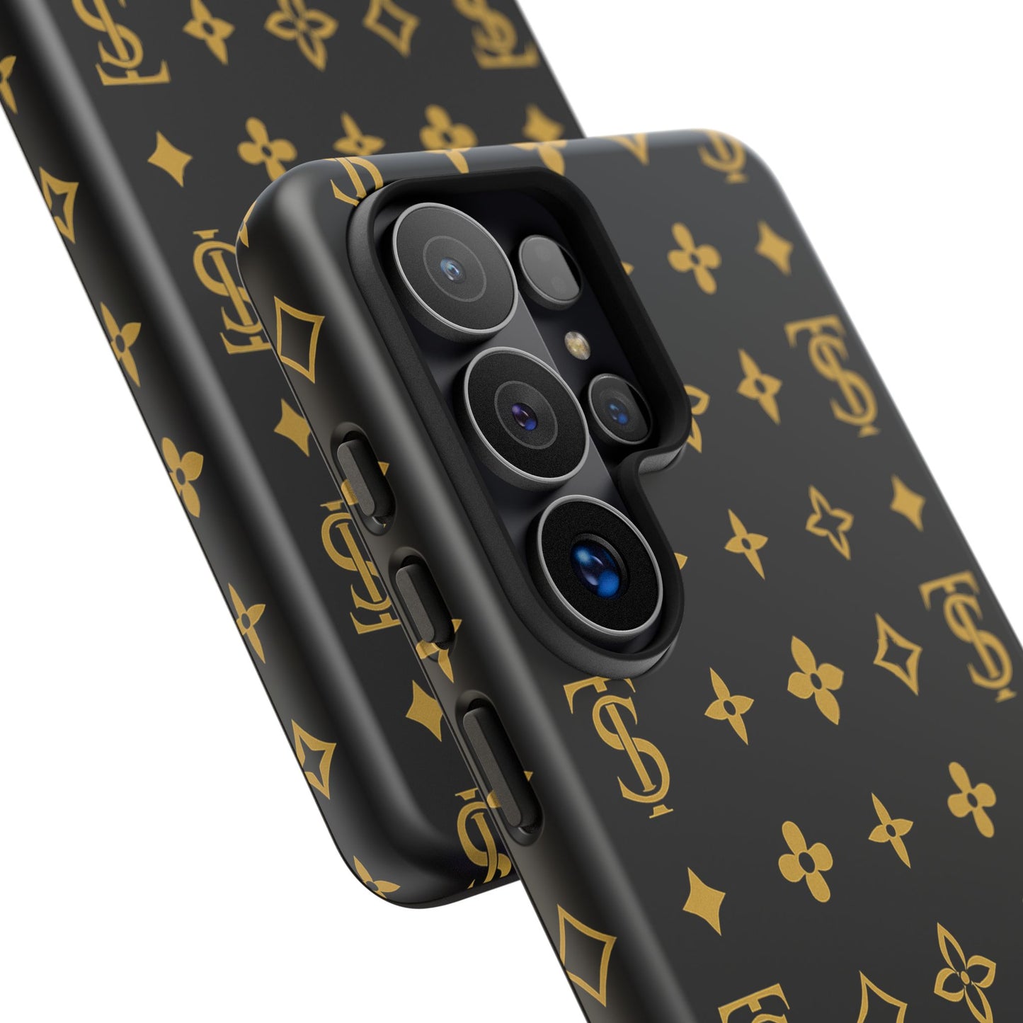 Gold Monogram Pattern Tough Phone Case | Black & Gold Luxury Design for Iphone, Samsung Galaxy and Pixel