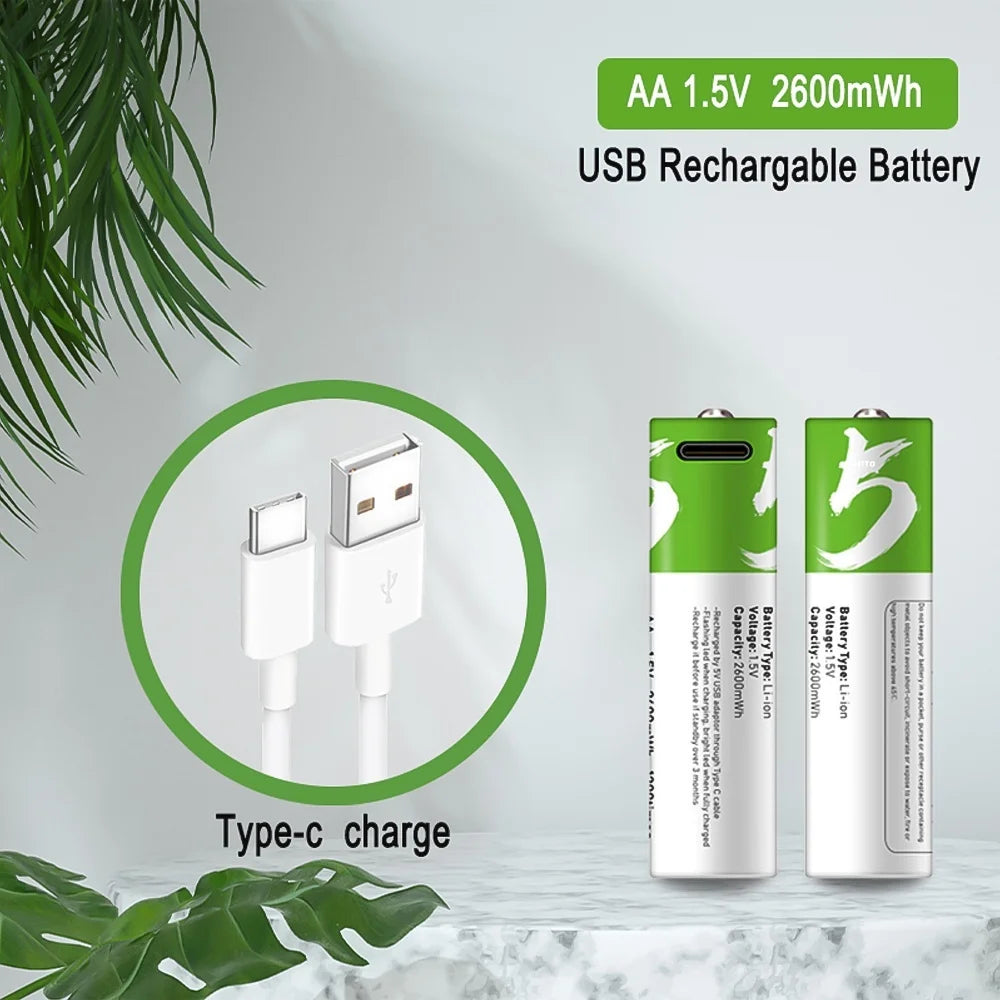 AA Rechargeable Batteries 4 Packs,1.5V 2600Mwh USB AA Lithium Batteries