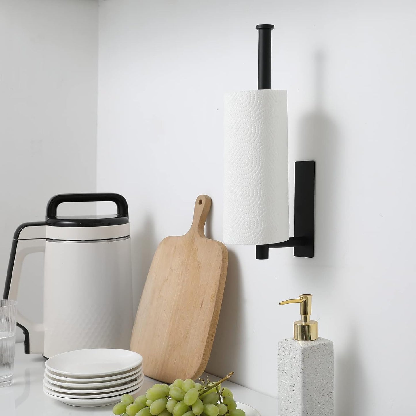Paper Towel Holder - under Cabinet Paper Towel Holder for Kitchen, Adhesive Paper Towel Roll Rack for Bathroom Towel, Wall Mounted Matte Black Paper Towel Rack, SUS304 Stainless Steel