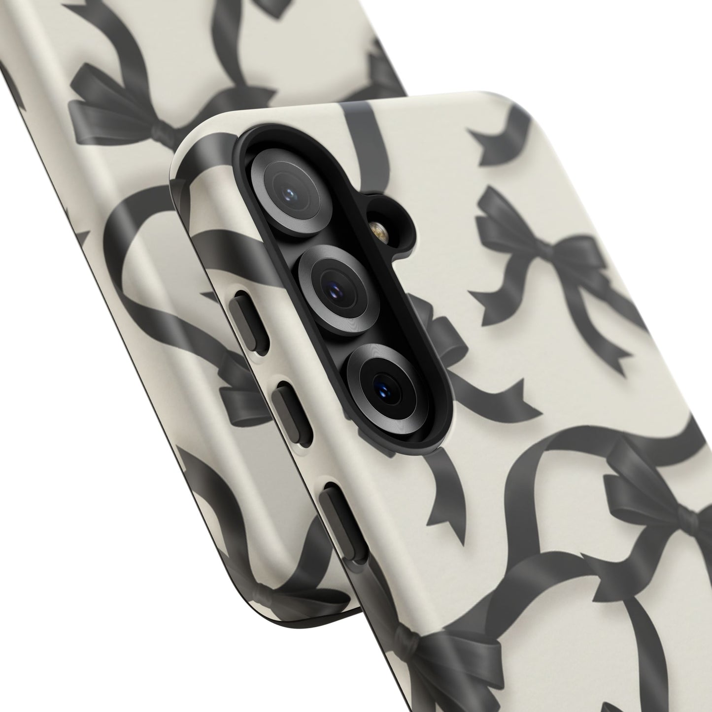 Black Ribbon Bow Phone Case, Minimal Bow Pattern Tough Protective Case