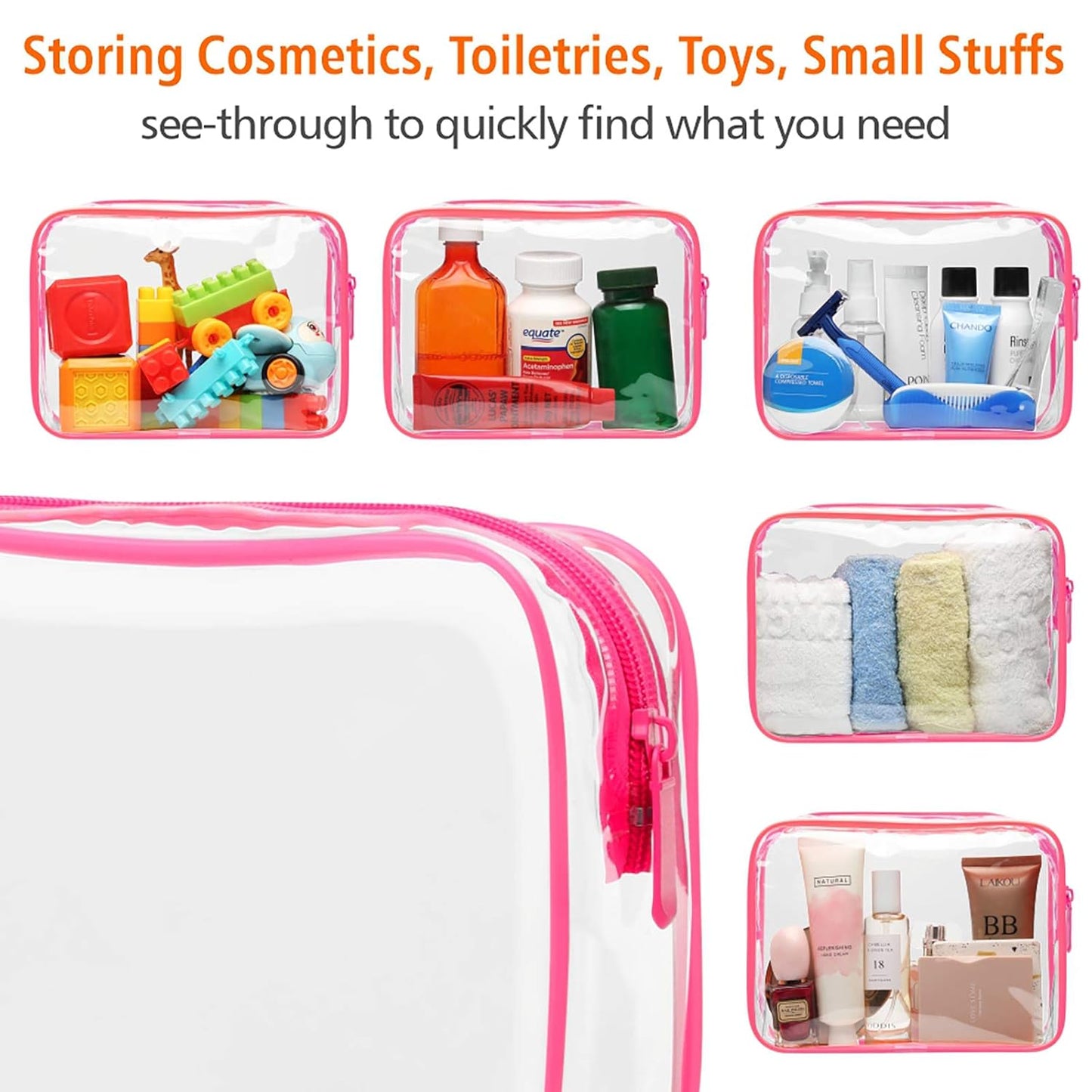 TSA Approved Toiletry Bag - Peach Red Clear Makeup Bag with Supporting Frame, Clear Toiletry Bag for Travel, Thick No Smell