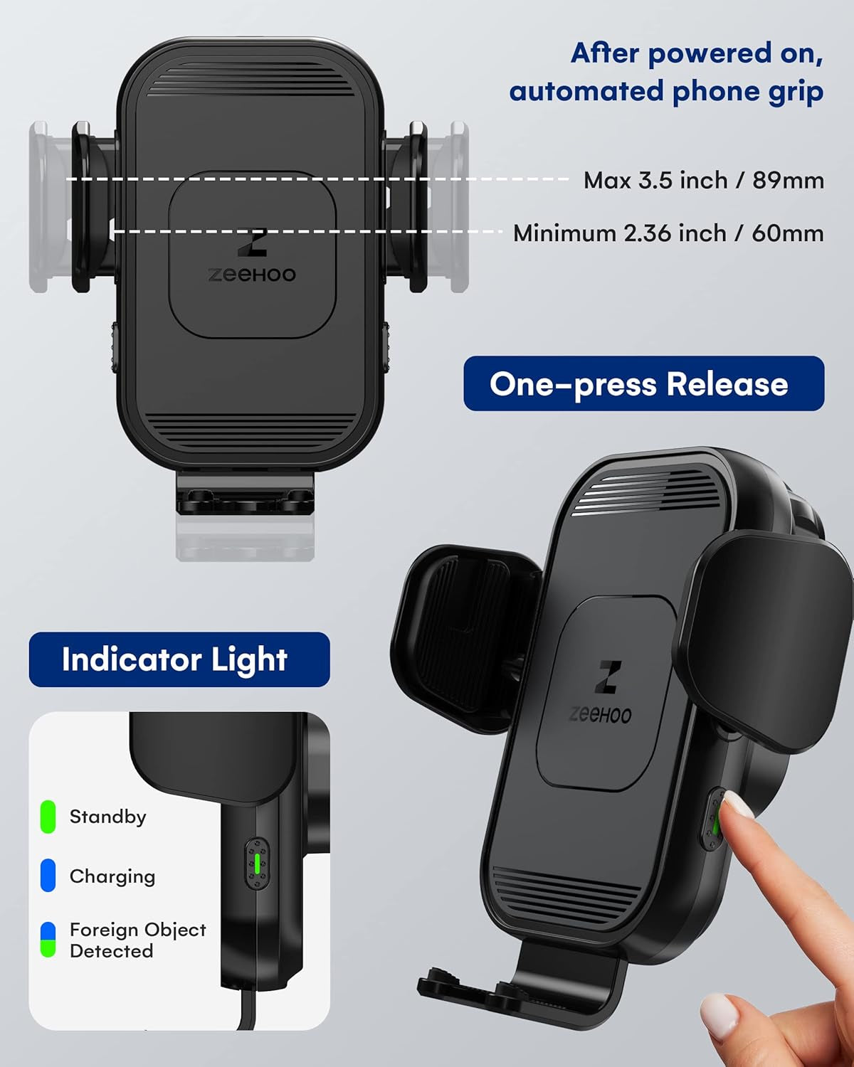 Wireless Car Charger, 15W Fast Charging, Auto Clamping Car Phone Mount, Cell Phone Holder Charger, for Iphone 15 14 13 12 11 Pro Max Xs, Etc. (Black)