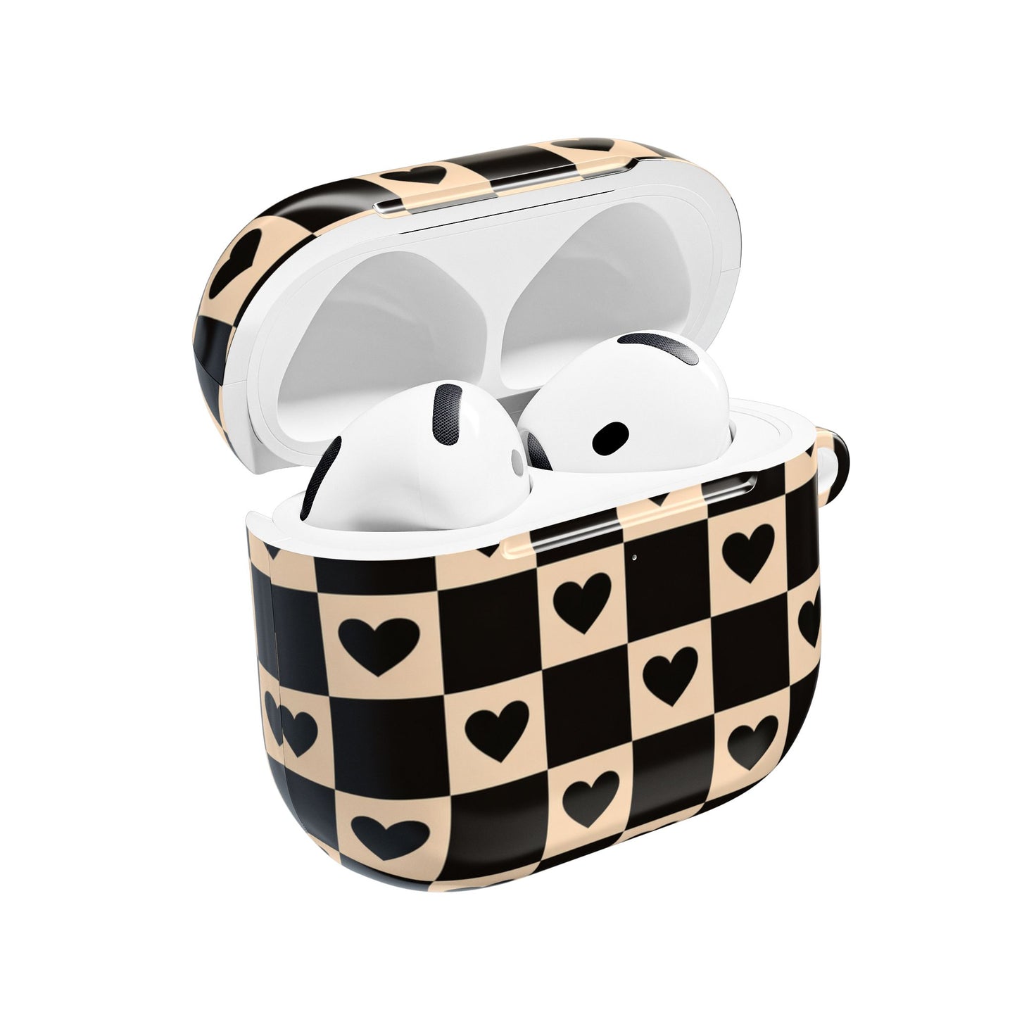 Checkerboard Heart AirPod Case — Retro Black & Beige Protective Cover