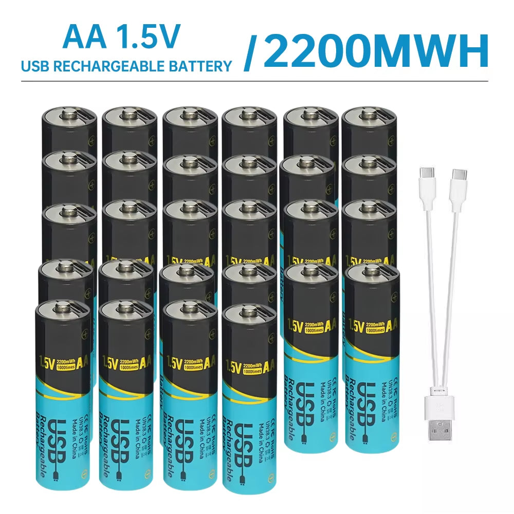 Lot 660Mwh/2200Mwh 1.5V AA AAA Rechargeable Lithium Batteries USB Type-C Fast Charge Battery