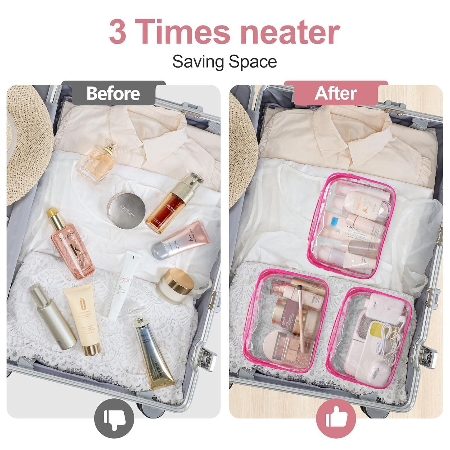 TSA Approved Toiletry Bag - Peach Red Clear Makeup Bag with Supporting Frame, Clear Toiletry Bag for Travel, Thick No Smell