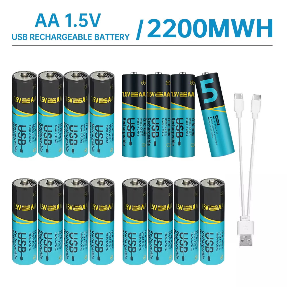Lot 660Mwh/2200Mwh 1.5V AA AAA Rechargeable Lithium Batteries USB Type-C Fast Charge Battery