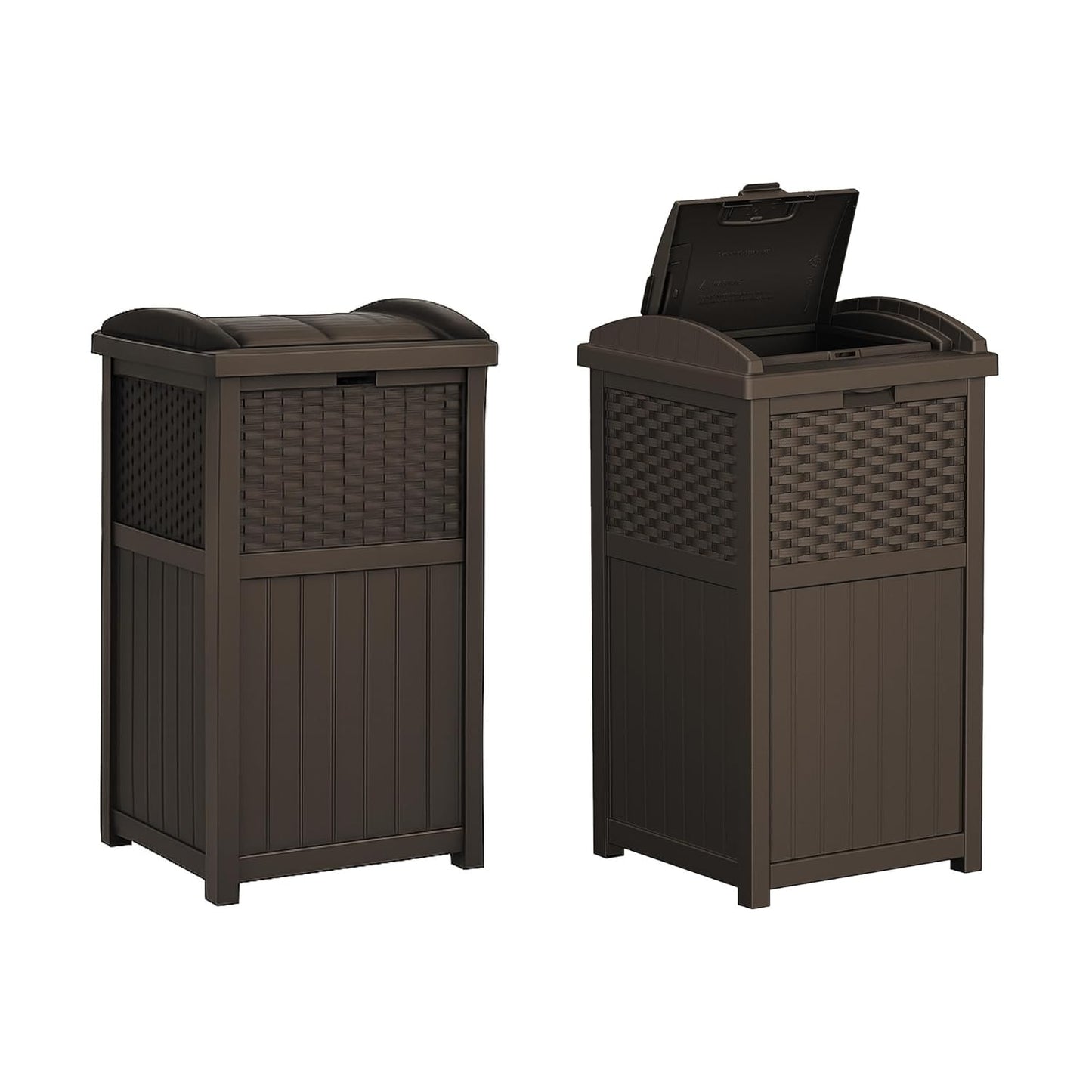33 Gallon Commercial Outdoor Trashcan Hideaway with Lid for 30 to 33 Gallon Trash Bags for Garage, Backyard, or Garden, Brown