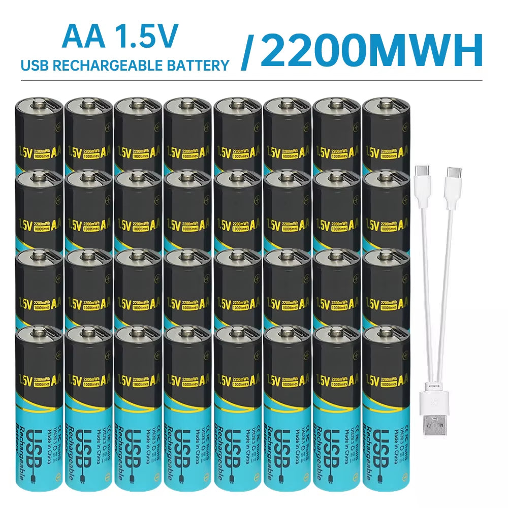 Lot 660Mwh/2200Mwh 1.5V AA AAA Rechargeable Lithium Batteries USB Type-C Fast Charge Battery