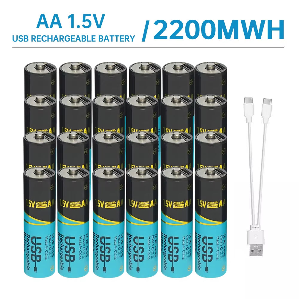 Lot 660Mwh/2200Mwh 1.5V AA AAA Rechargeable Lithium Batteries USB Type-C Fast Charge Battery