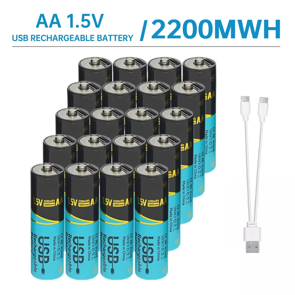 Lot 660Mwh/2200Mwh 1.5V AA AAA Rechargeable Lithium Batteries USB Type-C Fast Charge Battery
