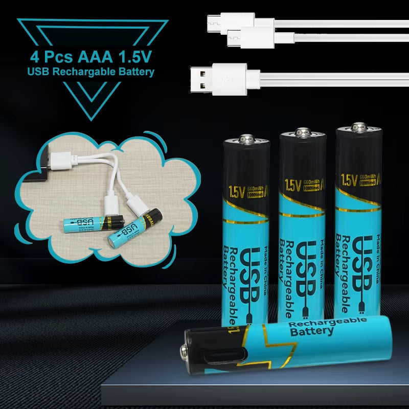Lot 660Mwh/2200Mwh 1.5V AA AAA Rechargeable Lithium Batteries USB Type-C Fast Charge Battery