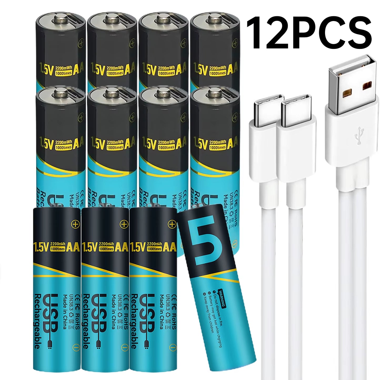 Lot 660Mwh/2200Mwh 1.5V AA AAA Rechargeable Lithium Batteries USB Type-C Fast Charge Battery