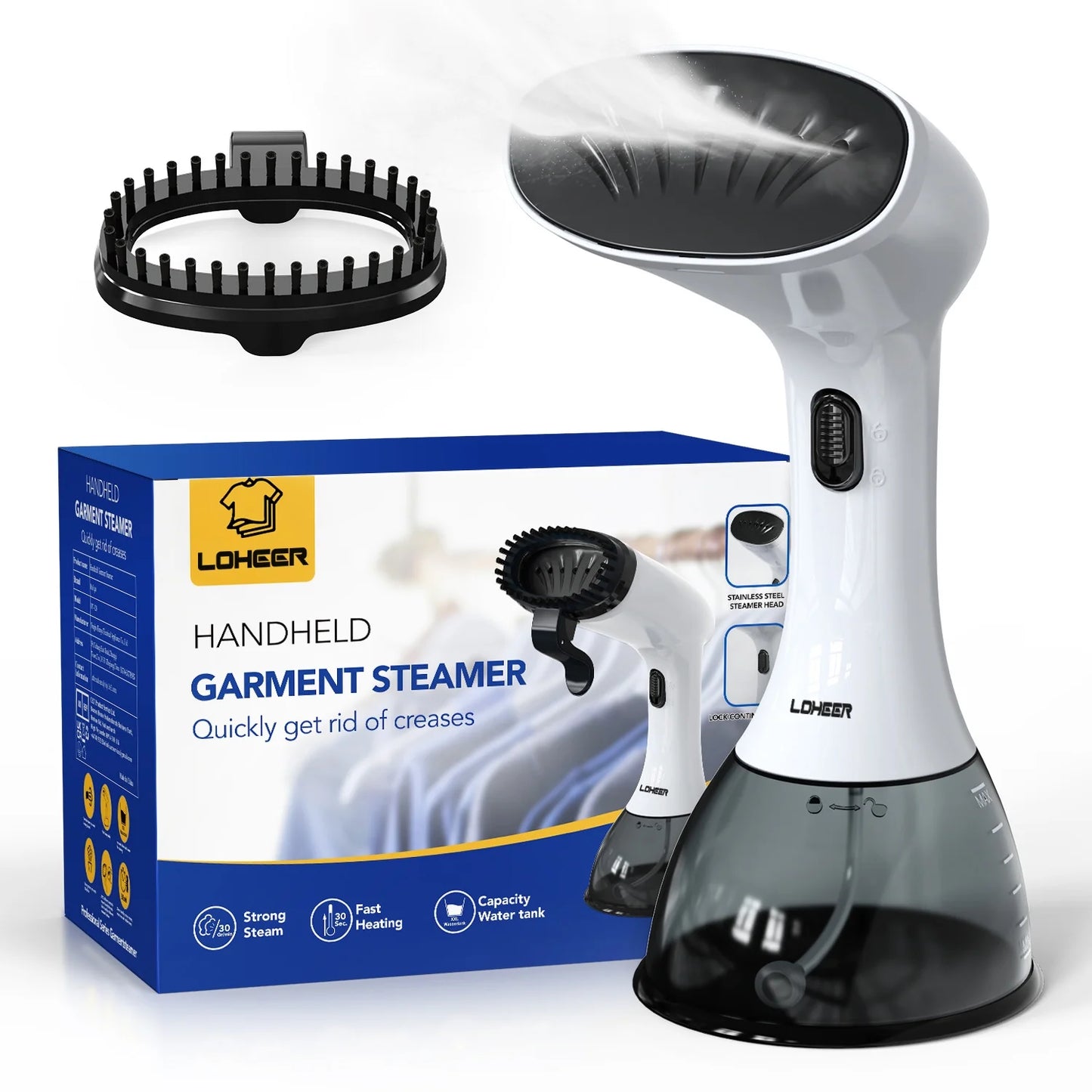 Steamer for Clothes, 1350W Portable Handheld Garment Steamer, 400Ml Water Tank, White/Black