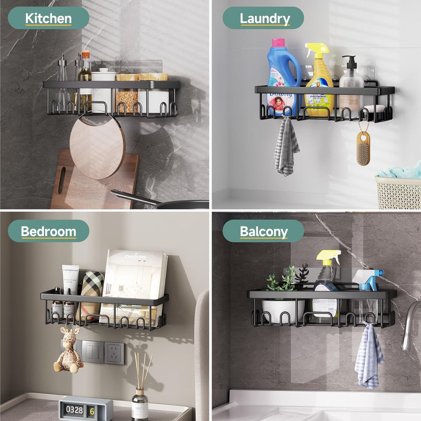 Rustproof & Waterproof Shower Caddy 6-Pack, No Drilling Adhesive Shelves Rack with Soap Holder, Large Capacity Bathroom Organizers and Storage, Wall-Mounted Kitchen & Home Decor