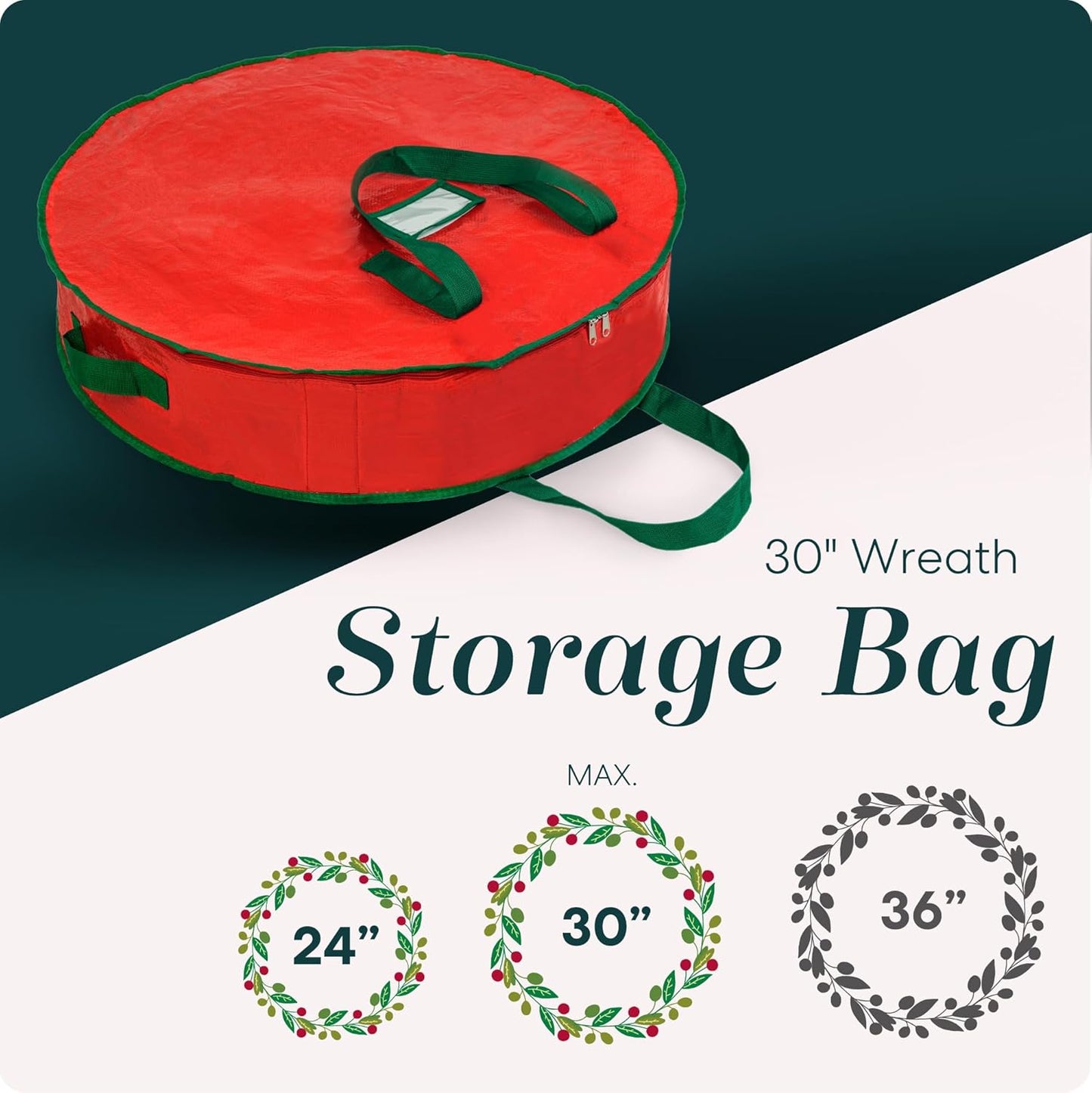 Christmas Wreath Storage Bag - 2-PACK - Durable, Tarp Material, Zipper, Sturdy Carry Handle, Dust, Pest Protection - Ideal Home, Garage Organization for Holiday Wreath Decoration. (30")