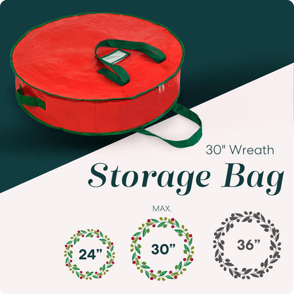 Christmas Wreath Storage Bag - 2-PACK - Durable, Tarp Material, Zipper, Sturdy Carry Handle, Dust, Pest Protection - Ideal Home, Garage Organization for Holiday Wreath Decoration. (30")