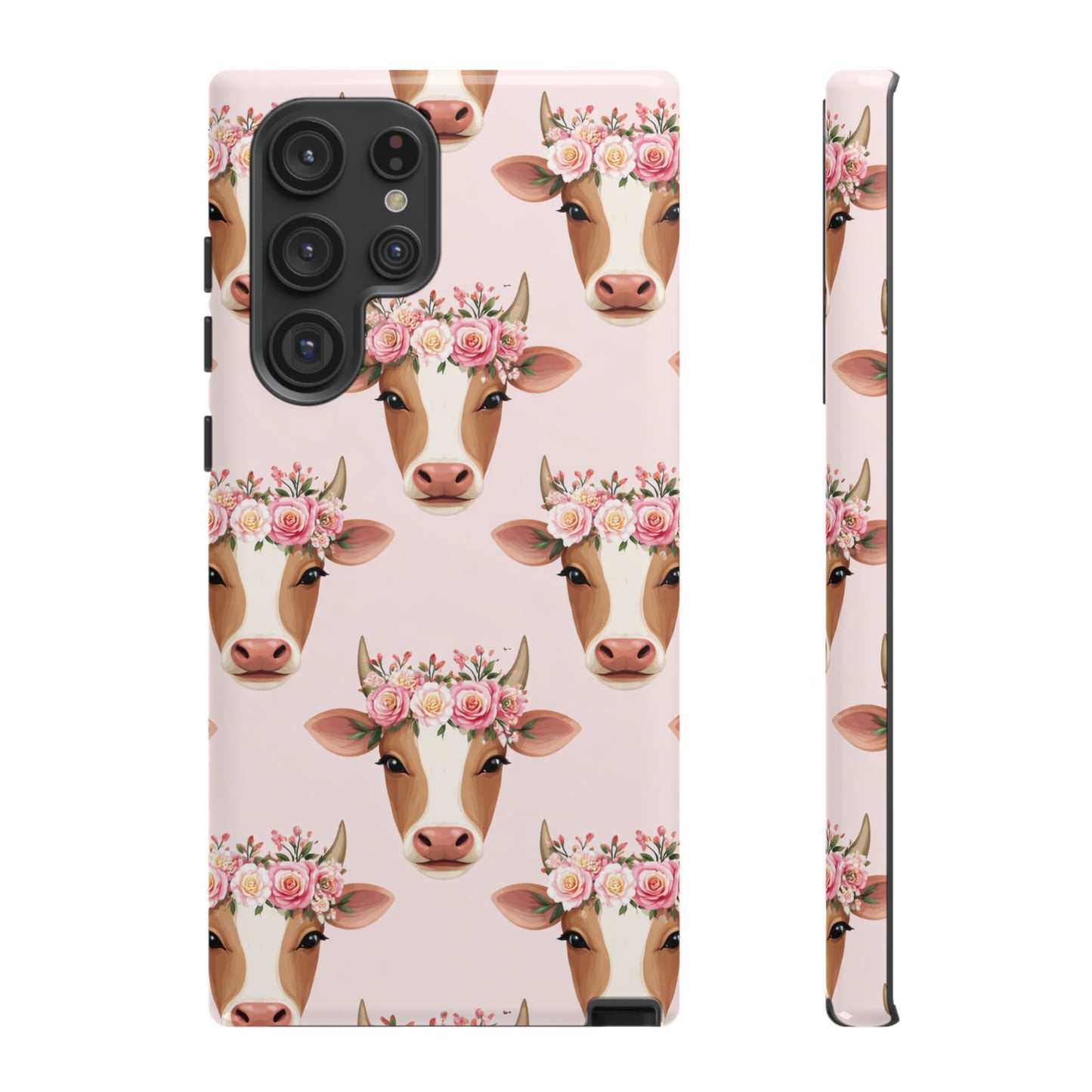 Floral Cow Phone Case – Cute Pink Cow Print Tough Protective Case for Iphone, Samsung Galaxy and Pixel