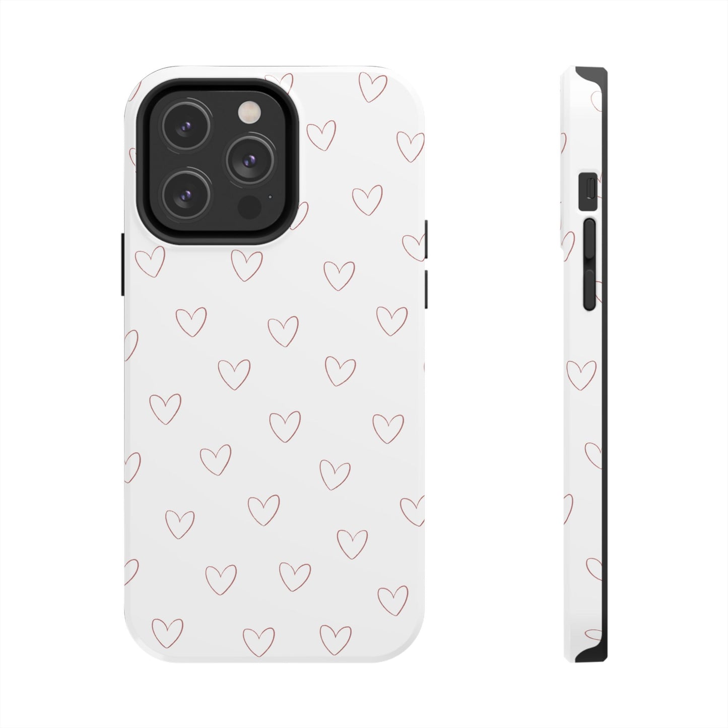 Hand-Drawn Hearts Tough Phone Case | Minimal Pink Heart Pattern