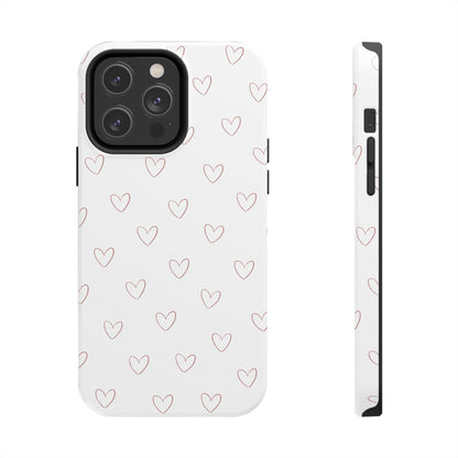 Hand-Drawn Hearts Tough Phone Case | Minimal Pink Heart Pattern