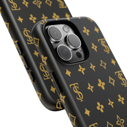 Gold Monogram Pattern Tough Phone Case | Black & Gold Luxury Design for Iphone, Samsung Galaxy and Pixel