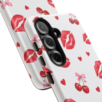 Red Lips & Cherry Phone Case – Y2K Retro Aesthetic Tough Cover