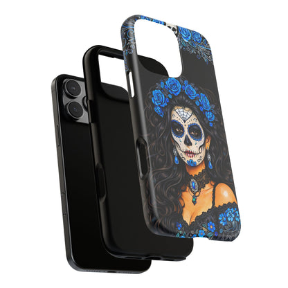 Blue Sugar Skull Woman Phone Case – Day of the Dead Aesthetic Tough Cover