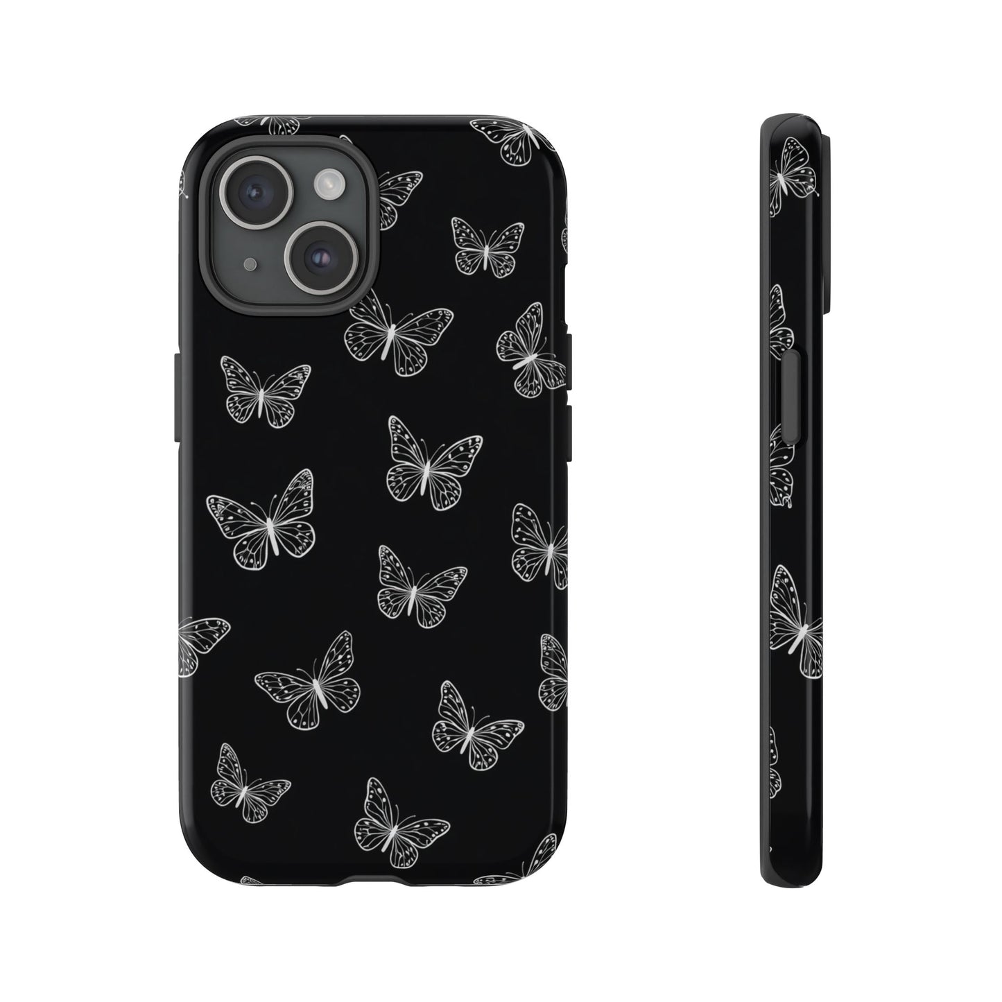 White Butterfly Pattern Phone Case – Dark Aesthetic Monochrome Tough Cover