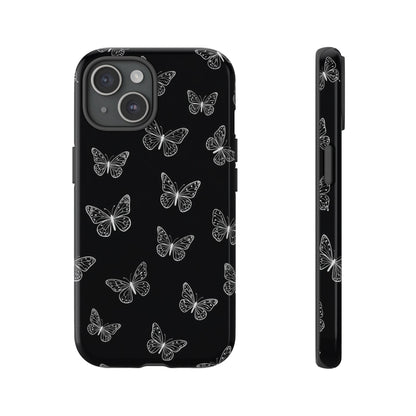White Butterfly Pattern Phone Case – Dark Aesthetic Monochrome Tough Cover