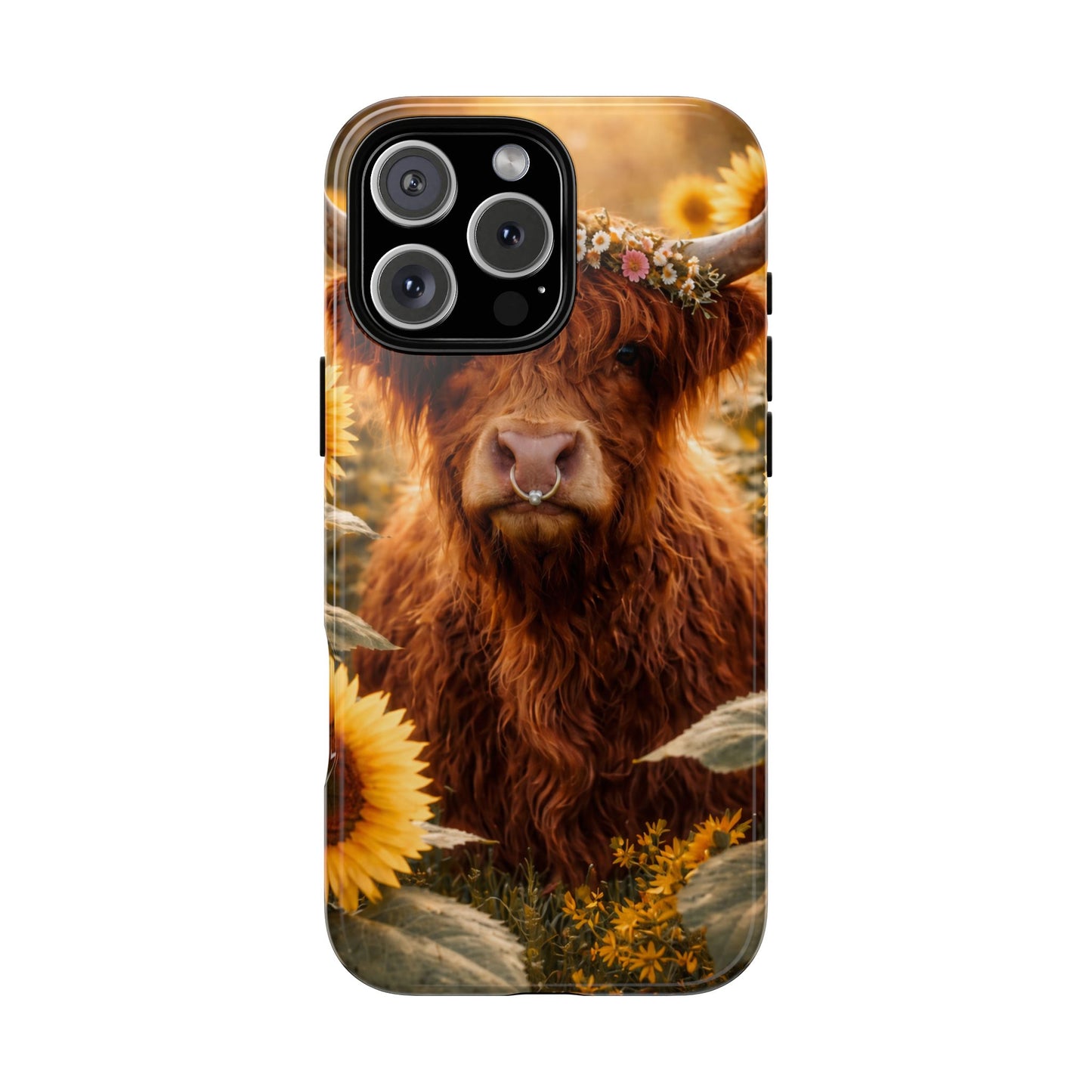 Highland Cow Sunflower Phone Case | Floral Farmhouse iPhone, Samsung Galaxy and Pixel Cover