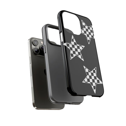 Checkered Star Tough Phone Case – Black Retro Graphic Protective Cover for Iphone, Samsung Galaxy and Pixel