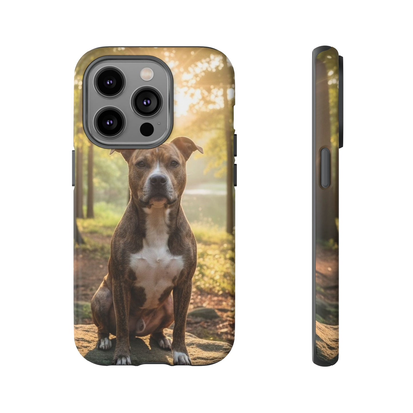 Pitbull Portrait Phone Case | Dog Lover Tough Case, Sunset Forest