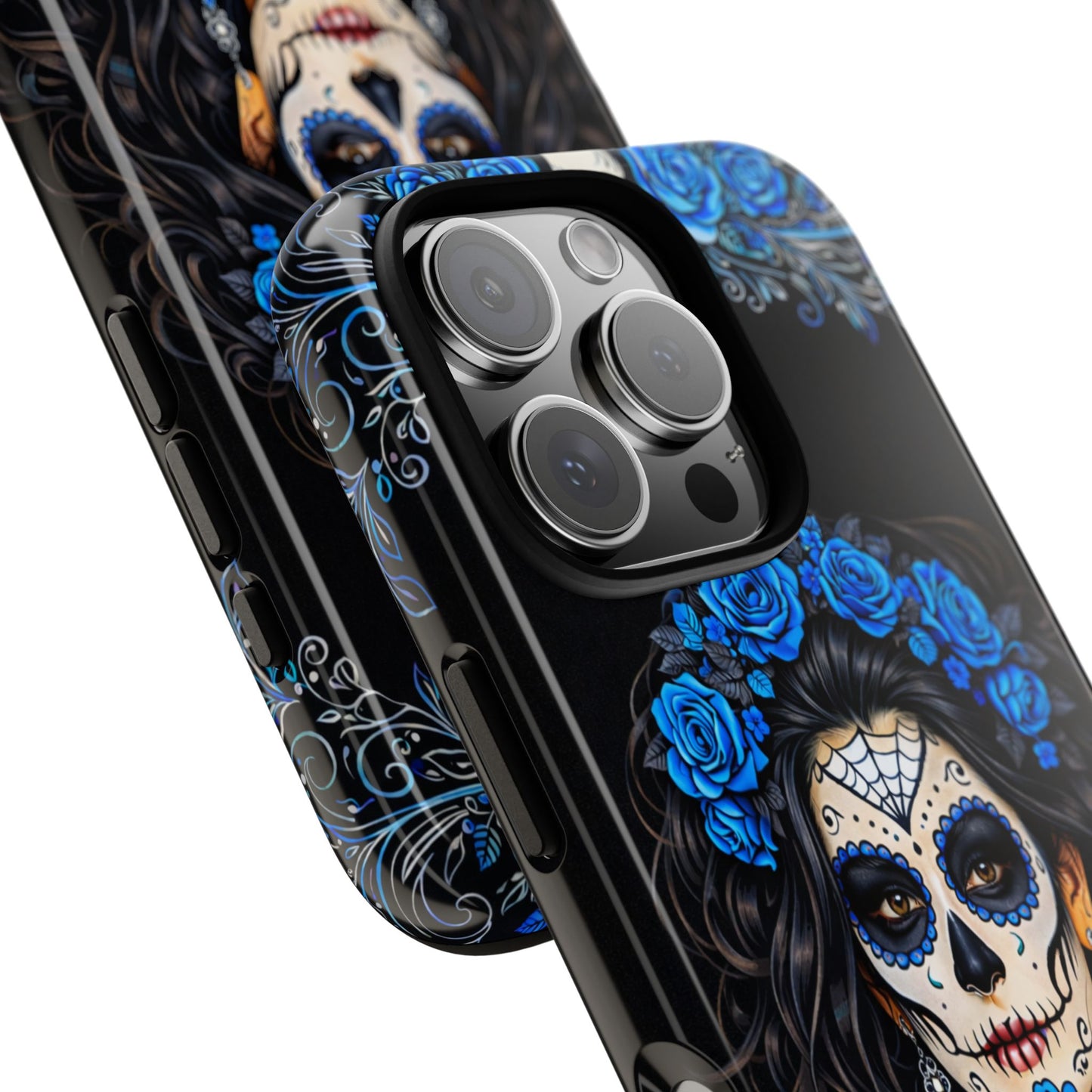 Blue Sugar Skull Woman Phone Case – Day of the Dead Aesthetic Tough Cover