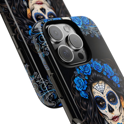 Blue Sugar Skull Woman Phone Case – Day of the Dead Aesthetic Tough Cover