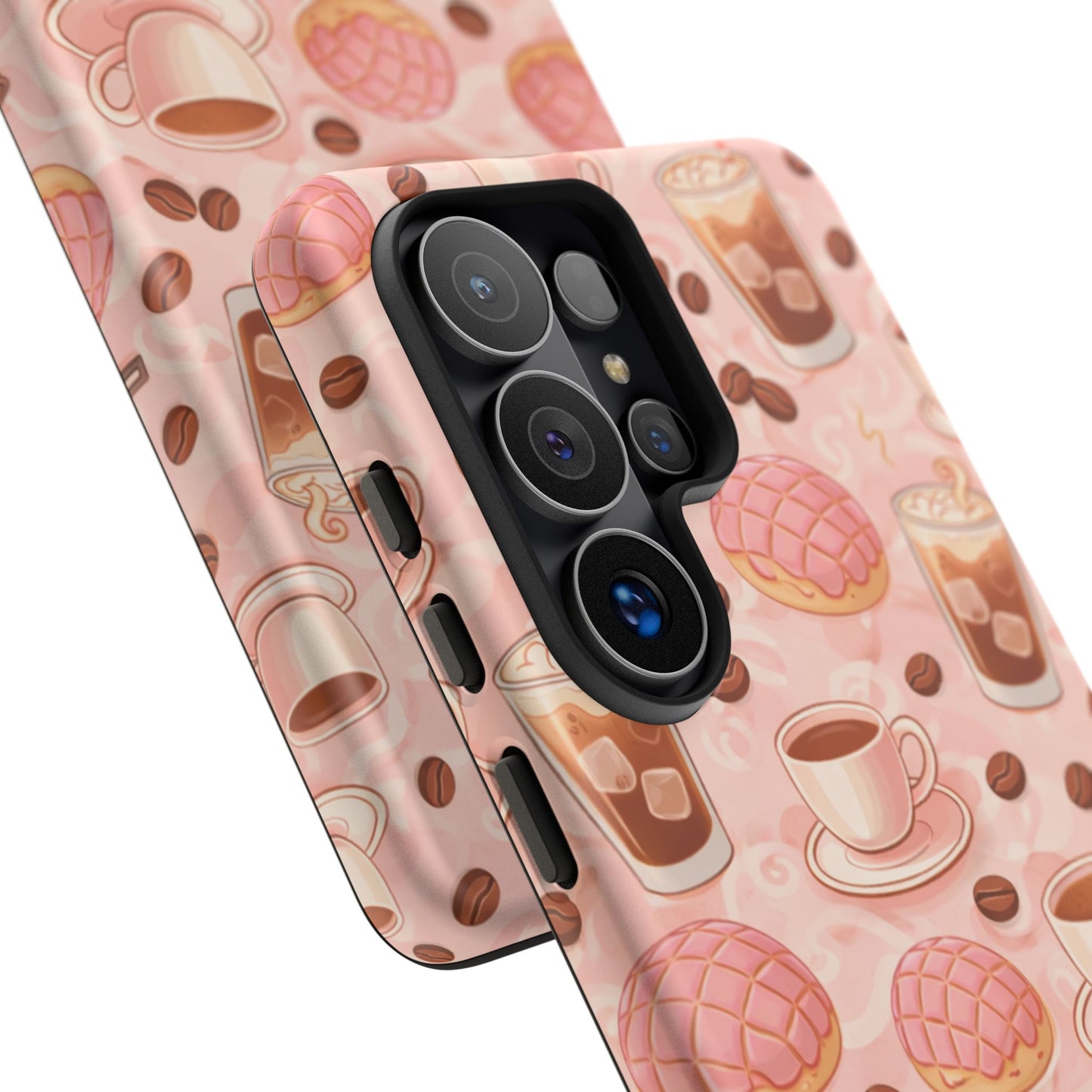 Cute Coffee & Pink Concha Phone Case – Coffee Lover Aesthetic Latte Pattern Tough Case