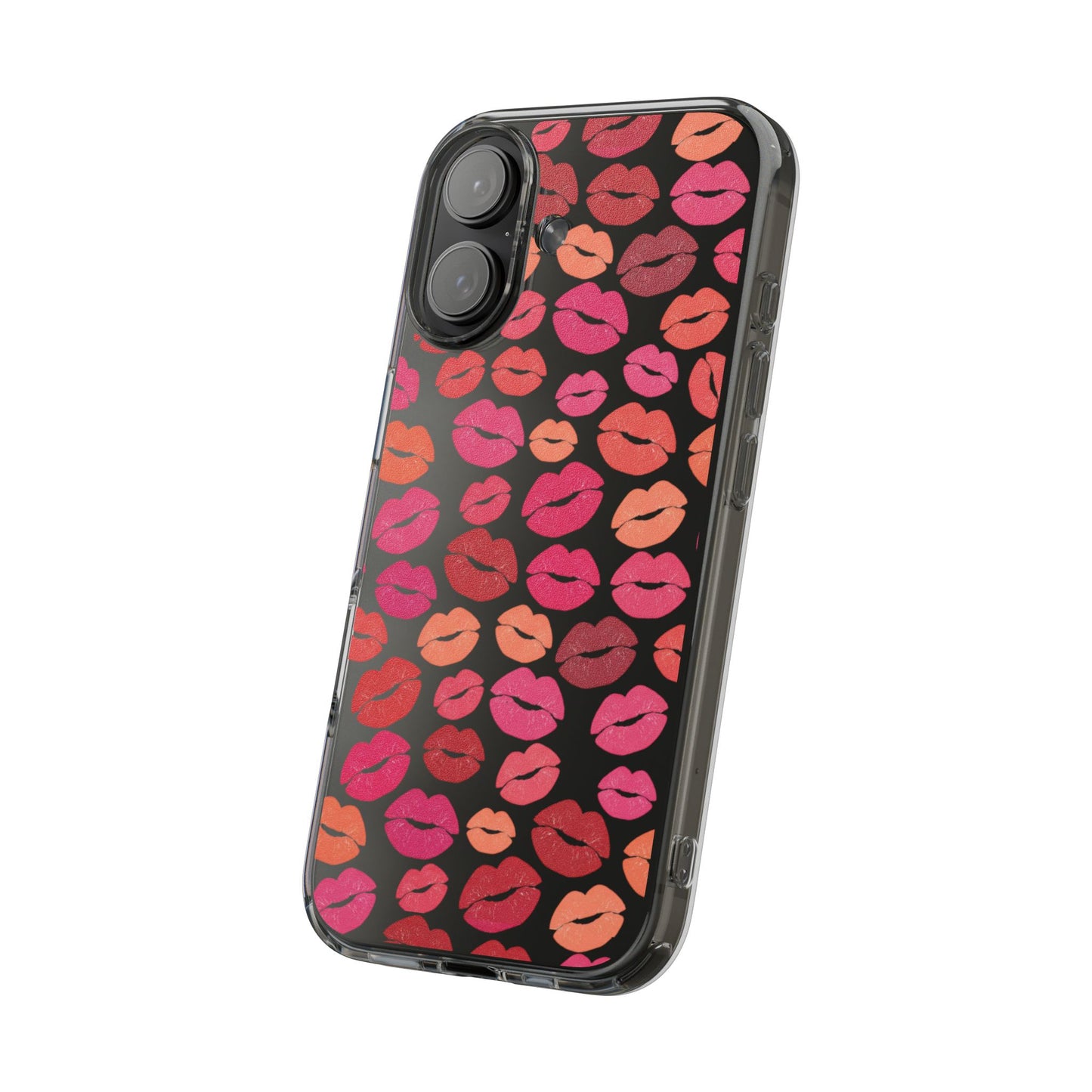 Kiss Print Clear Phone Case | Red Lip Pattern Impact-Resistant Case