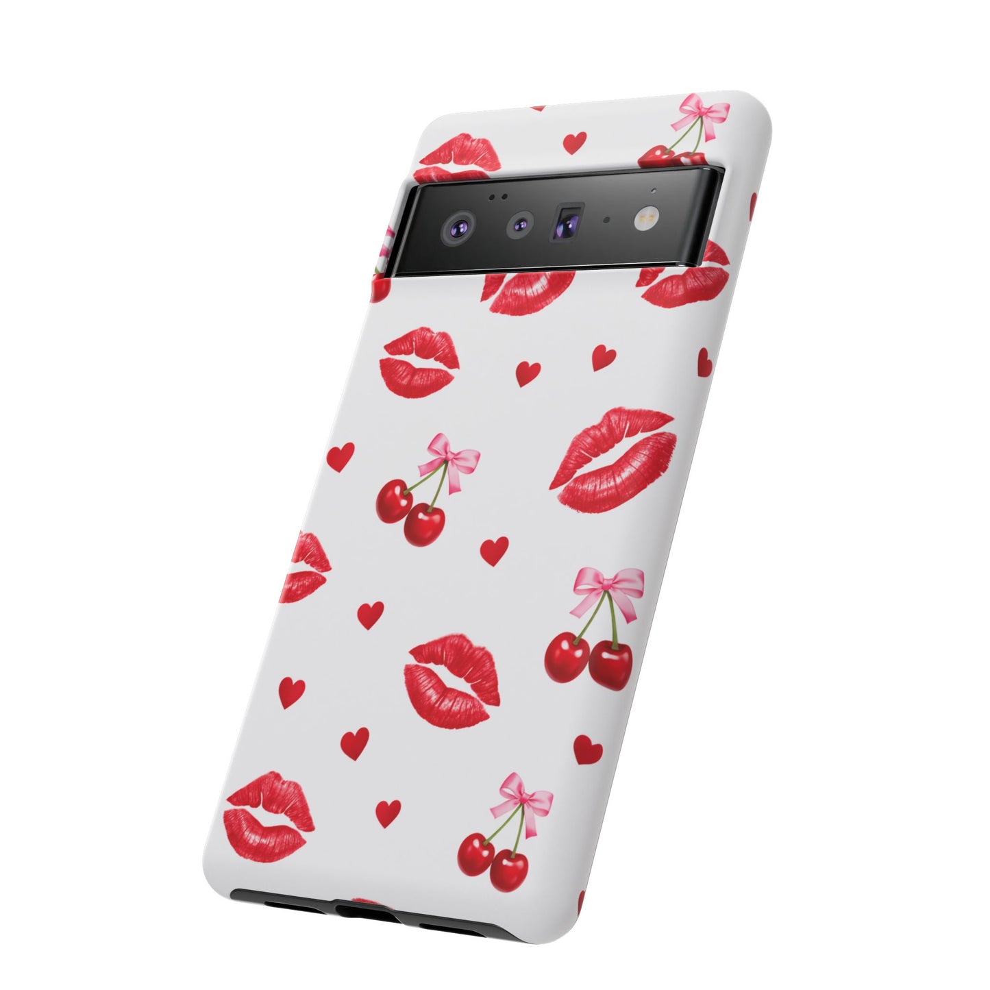 Red Lips & Cherry Phone Case – Y2K Retro Aesthetic Tough Cover