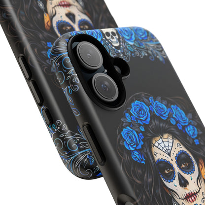 Blue Sugar Skull Woman Phone Case – Day of the Dead Aesthetic Tough Cover