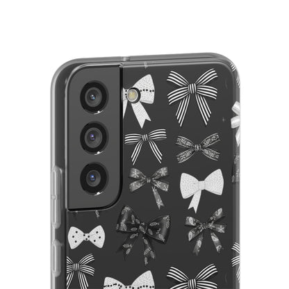 Black & White Bow Pattern Phone Case | Minimal Coquette Flexi Case
