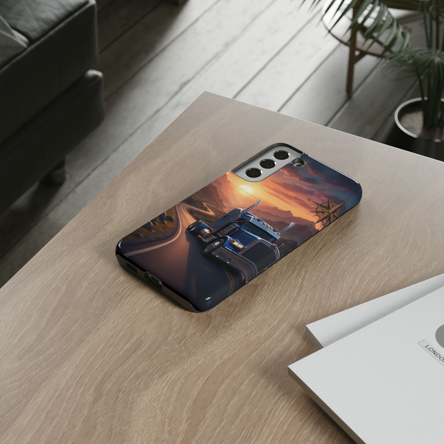 Semi Truck Sunset Phone Case | Trucker Gift | Diesel Truck Highway Road iPhone & Samsung Tough Protective Case