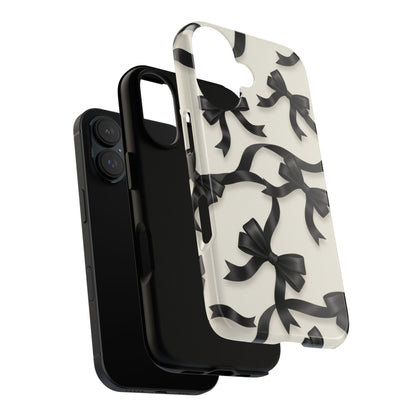 Black Ribbon Bow Phone Case, Minimal Bow Pattern Tough Protective Case